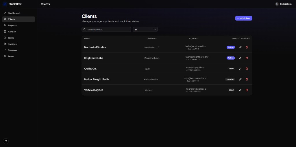 Studioflow — Agency CRM SaaS screenshot 2
